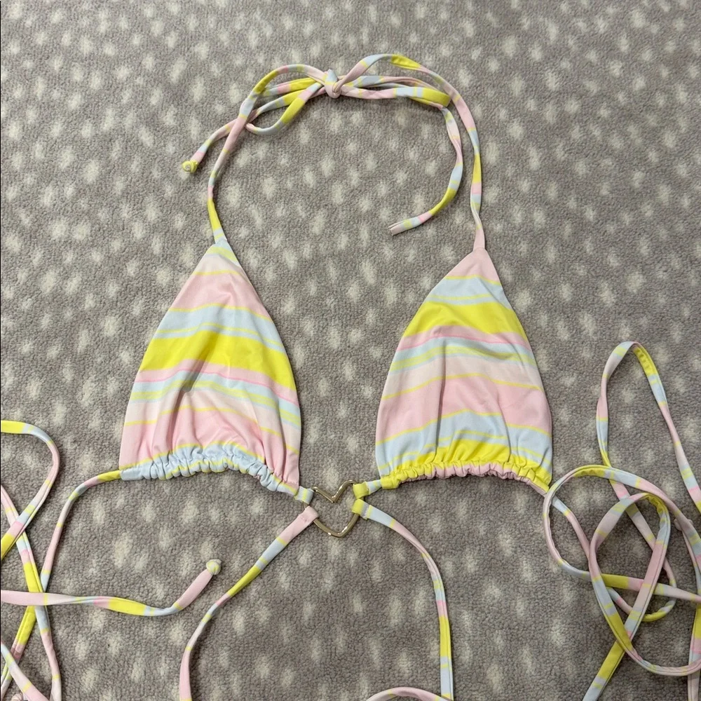 Frankie's Bikinis Tatum Triangle String Top in Summer Stripe - Picture 3 of 6